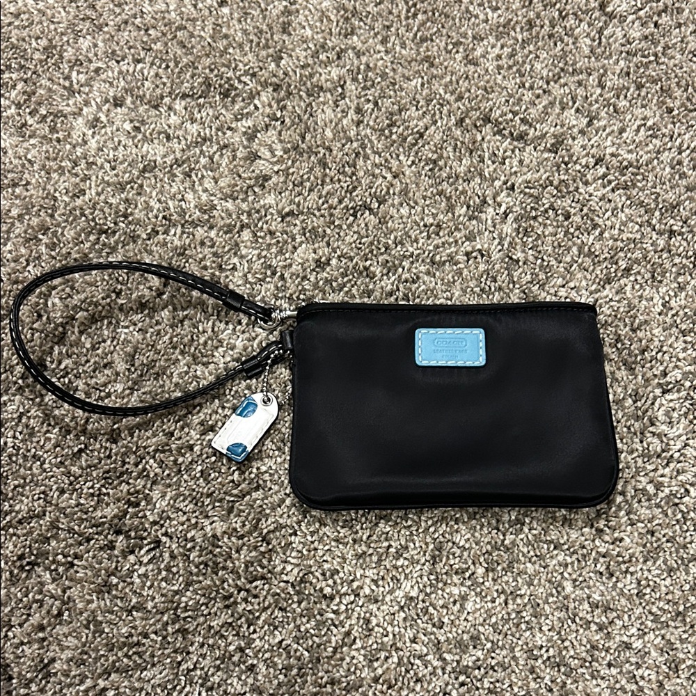 Coach Black Wristlet with Blue Accent